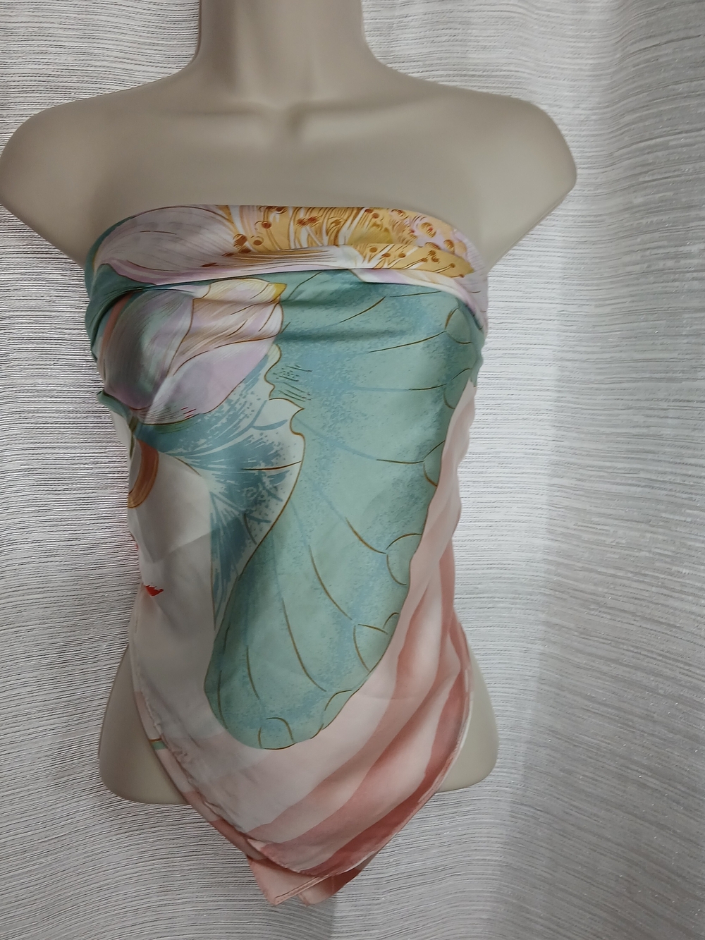 Silk Floral Print Scarf Top in Seafoam and Blush